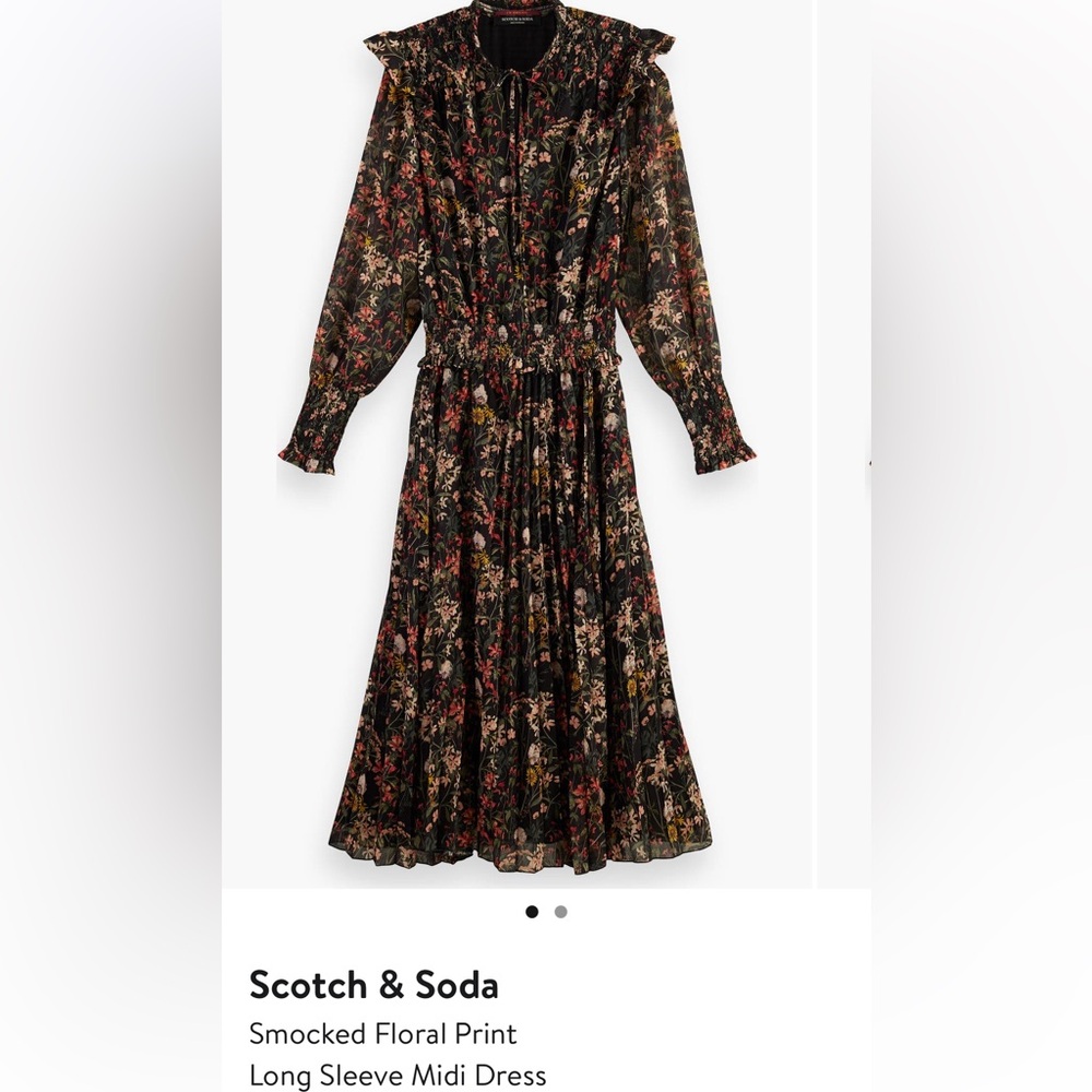Scotch and Soda smocked floral print long sleeve midi dress size small